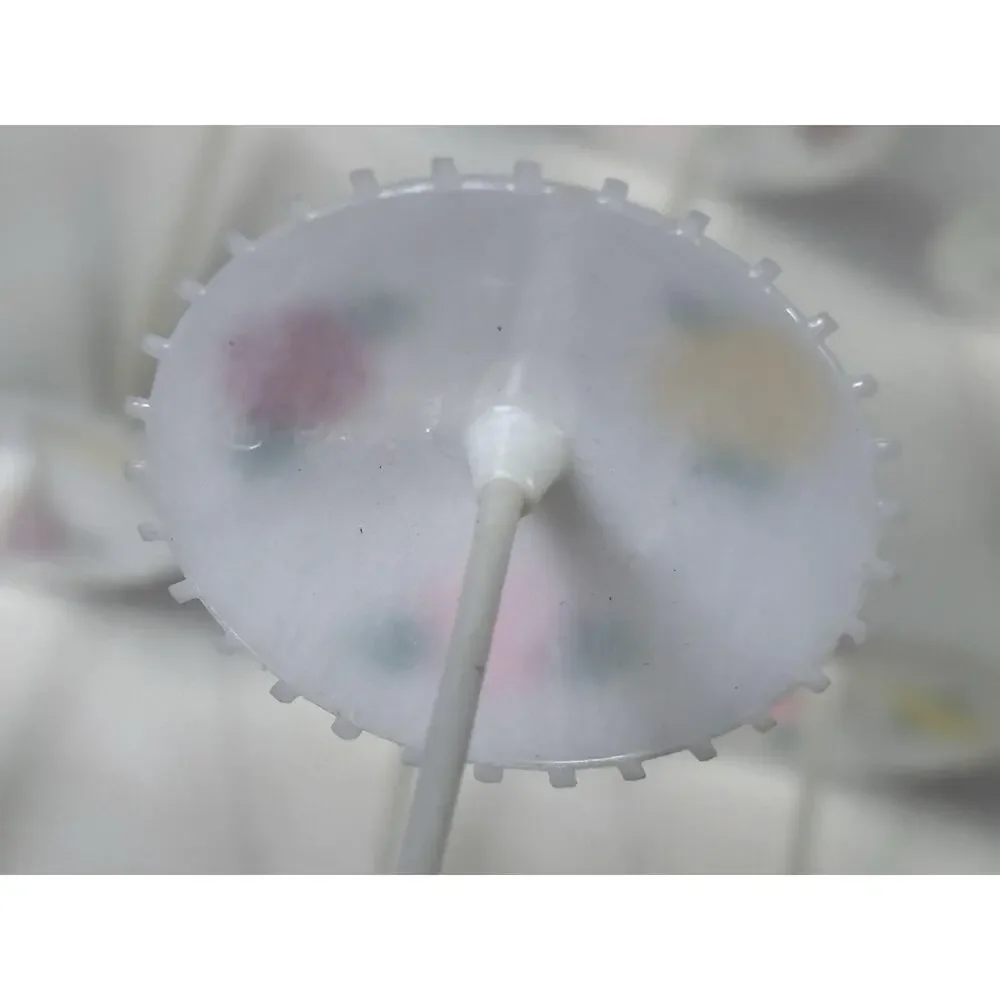 20 Vintage Plastic Cake Topper Parasols Painted Umbrellas Floral Pearlescent